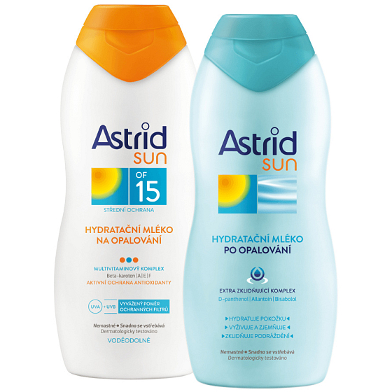 Astrid Sun OF15 hydratační mléko na opalování 200 ml + Sun Hydratační mléko po opalování 200 ml, duopack