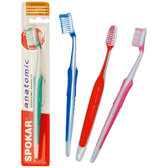 Spokar 3419 Anatomic střední zubní kartáček protiskluzové držadlo odpružená hlava
