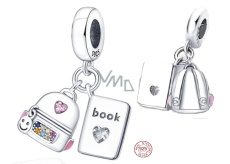 Zawieszka ze srebra 925 Książka, teczka i uśmiech, 2w1 charms do bransoletki hobby