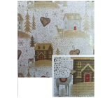 Nekupto Papier do pakowania prezentów 0,7 x 1,5 m, beżowe domki, serduszka, drzewa NBJ