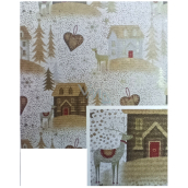 Nekupto Papier do pakowania prezentów 0,7 x 1,5 m, beżowe domki, serduszka, drzewa NBJ