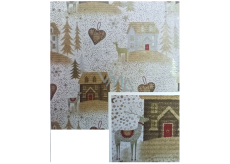 Nekupto Papier do pakowania prezentów 0,7 x 1,5 m, beżowe domki, serduszka, drzewa NBJ