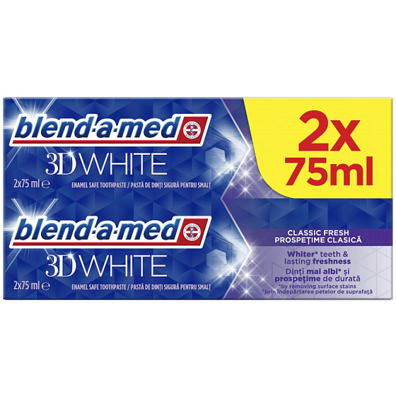Blend-a-med 3D White Classic Fresh – zubní pasta, 2 × 75 ml
