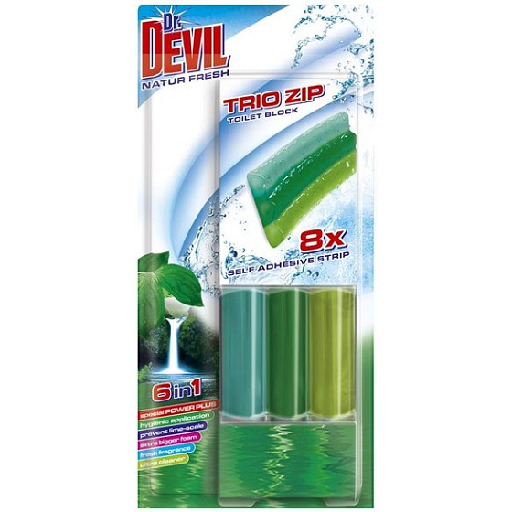 Dr. Devil Natur Fresh 6v1 Trio Zip Wc samolepicí blok 60 g