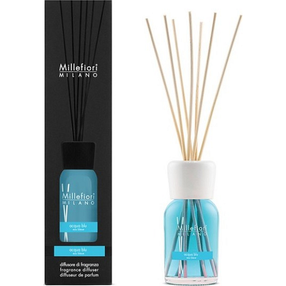 Millefiori Milano Natural Acqua Blu - Vodní modrá Difuzér 100 ml + 7 stébel v délce 25 cm do menších prostor vydrží 5-6 týdnů