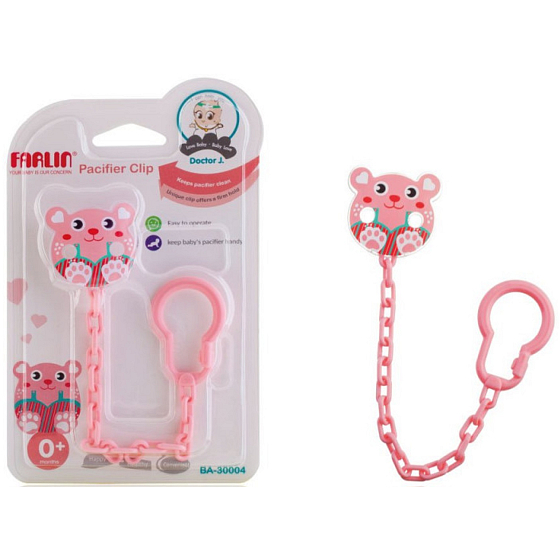 Baby Farlin Pacifier Clip řetízek na šidítko Myška růžová pro děti 0+ měsíců