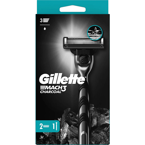 Gillette Mach3 Charcoal golarka + 2 wkłady zapasowe dla mężczyzn
