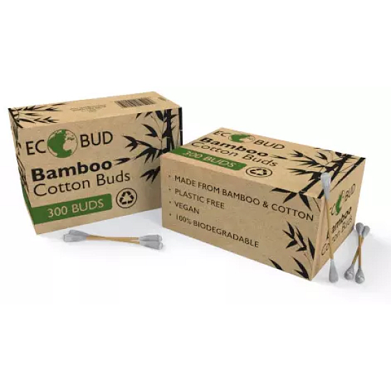 CS County Sales Bamboo Eco higieniczne patyczki bambusowe z główką ze 100% czystej bawełny, kwadratowe opakowanie 300 sztuk
