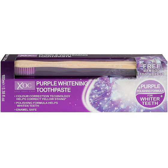 Xoc Purple Whitening wybielająca pasta do zębów 100 ml + bambusowa szczoteczka do zębów 1 sztuka