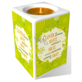 Nekupto Keramický svícen Člověk se potřebuje bavit, potřebuje si hrát, a co je nejdůležitější, potřebuje se smát 9 x 6 cm