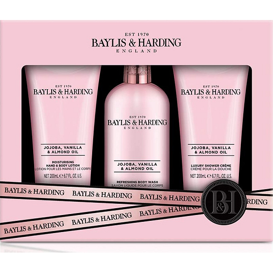 Baylis & Harding Jojoba, Vanilka a Mandlový olej mycí gel 300 ml + sprchový krém 200 ml + tělové mléko 200 ml, kosmetická sada
