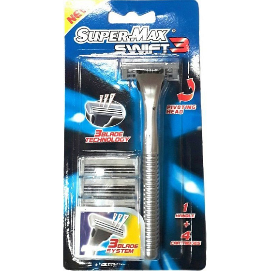 Super-Max Swift 3 holicí 3břitý strojek pro muže + náhradní hlavice 3 kusy