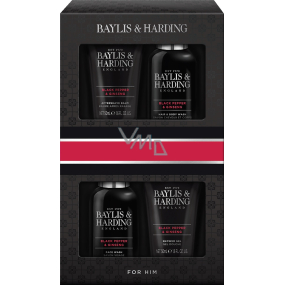 Baylis & Harding Men Černý pepř a Ženšen mycí gel na obličej 100 ml + mycí gel na tělo a vlasy 100 ml + balzám po holení 50 ml + sprchový gel 50 ml, kosmetická sada