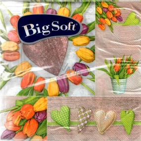 Big Soft Papírové ubrousky 2 vrstvé 33 x 33 cm 20 kusů Srdíčka a tulipány