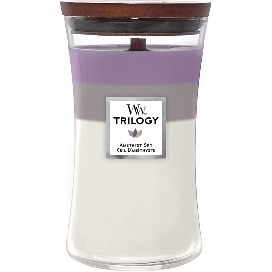 WoodWick Trilogy Amethyst Sky - Ametystové nebe vonná svíčka s dřevěným knotem a víčkem sklo velká 609,5 g