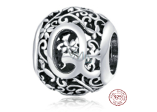 Charm Srebrna 925 Magiczna abeceda litera Q z kwiatami, koralik na bransoletkę