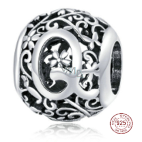 Charm Srebrna 925 Magiczna abeceda litera Q z kwiatami, koralik na bransoletkę