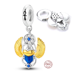 Charm Srebrny 925 Egipski Skarabeusz, zawieszka na bransoletkę podróżną