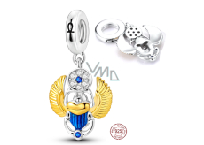 Charm Srebrny 925 Egipski Skarabeusz, zawieszka na bransoletkę podróżną