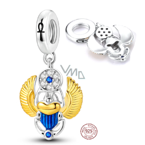 Charm Srebrny 925 Egipski Skarabeusz, zawieszka na bransoletkę podróżną
