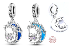 Charm Srebrna 925 Luminozna - Rodzinne korzenie, dwie siostry i półksiężyc świeci w ciemności, kolorowe, zawieszka na bransoletkę rodzina
