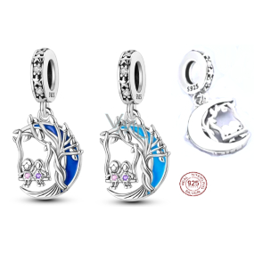 Charm Srebrna 925 Luminozna - Rodzinne korzenie, dwie siostry i półksiężyc świeci w ciemności, kolorowe, zawieszka na bransoletkę rodzina