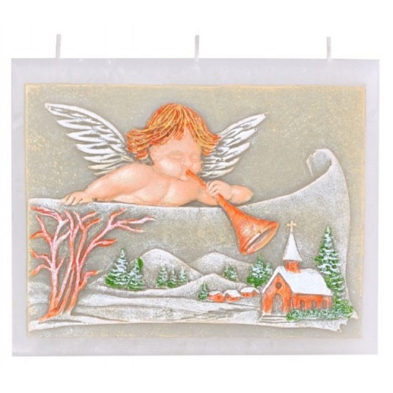Candles Anděl s trumpetou vonná svíčka plochá 3 knoty 130 x 110 mm