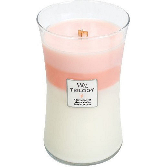 WoodWick Trilogy Island Getaway - Ostrovní útěk vonná svíčka s dřevěným knotem a víčkem sklo velká 609,5 g