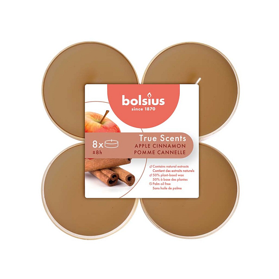 Bolsius Aromatic 2.0 Apple Cinammon - Pečené jablko a skořice maxi vonné čajové svíčky 8 kusů, doba hoření 8 hodin