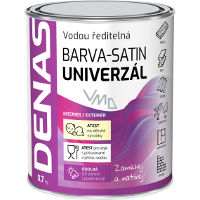 DENAS UNIVERZÁL-SATIN vrchní barva na dřevo, kov a beton, bílá báze A, 0,7 kg