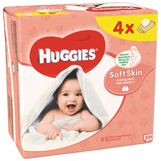 Huggies Soft Skin vlhčené čisticí ubrousky 4 x 56 kusů