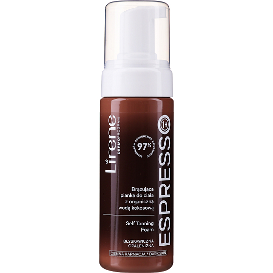 Lirene Espresso bronzující tělová pěna s organickou kokosovou vodou pro opálenou pokožku 150 ml