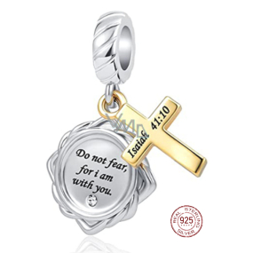 Charm Srebrna 925 Religijne Cuda Isah 41:10, 2w1 zawieszka na bransoletkę