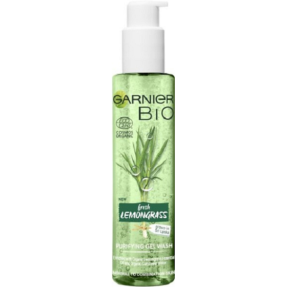 Garnier Bio Fresh Lemongrass Organiczny olej z trawy cytrynowej i Aloe vera żel oczyszczający do skóry normalnej i mieszanej dozownik 150 ml