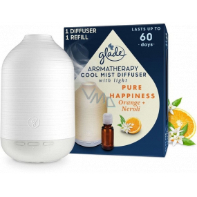 Glade Aromatherapy Cool Mist Diffuser Pure Happiness Orange + Neroli difuzér led podsvícení, barva bílá, 1 + 17,4 ml Glade Aromatherapy Cool Mist Diffuser Pure Happiness Orange + Neroli difuzér led podsvícení, barva bílá, 1 + 17,4 ml