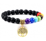 Bransoletka elastyczna Drzewo Życia + Onyx, naturalny kamień, kuleczka 8 mm / 16 - 17 cm, kamień życiodajny szary