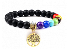 Bransoletka elastyczna Drzewo Życia + Onyx, naturalny kamień, kuleczka 8 mm / 16 - 17 cm, kamień życiodajny szary