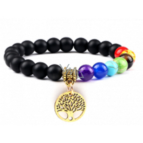 Bransoletka elastyczna Drzewo Życia + Onyx, naturalny kamień, kuleczka 8 mm / 16 - 17 cm, kamień życiodajny szary
