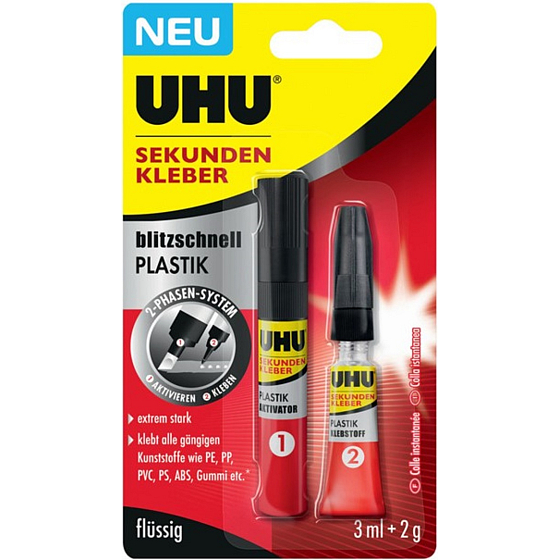 Uhu Super Glue Plastic ultr szybkie dwufazowe klej do plastiku 3 ml + 2 g