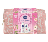 Nivea Rose Touch Rose & Hydration mleko do ciała 400 ml + Nivea Rose & Almond Oil żel pod prysznic 250 ml + Nivea Fresh Rose Touch roll-on antyperspirant 50 ml + Labello Soft Rosé balsam do ust 4,8 g + kosmetyczna etue, zestaw kosmetyczny dla kobiet