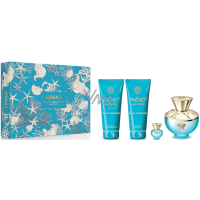 Versace Dylan Turquoise Pour Femme woda toaletowa 100 ml + żel do ciała 100 ml + żel pod prysznic 100 ml + miniatura wody toaletowej 5 ml, zestaw upominkowy dla kobiet