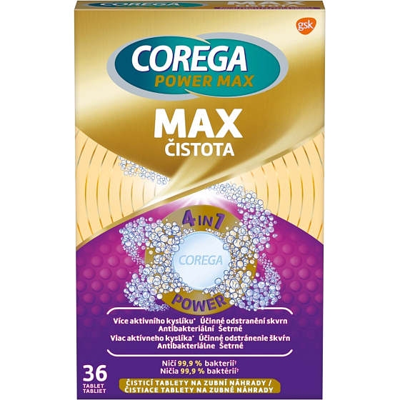 Corega Power Max Max Czystość tabletki do czyszczenia protez zębowych, 36 szt.