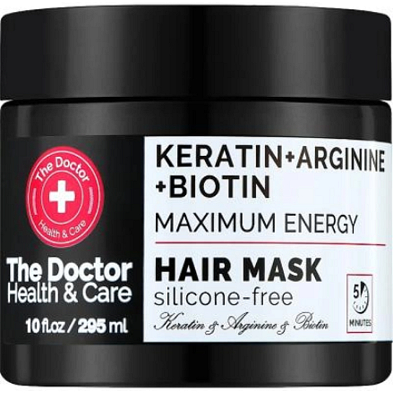 The Doctor Health & Care Keratin + Arginine + Bioton Maksymalna Energia keratynowa maska do słabych i przetłuszczających się włosów 295 ml