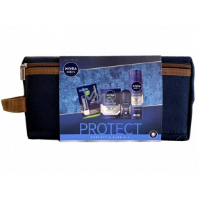 Nivea Men Protect & Care balzám po holení 100 ml + gel na holení 200 ml + antiperspirant roll-on 50 ml + Labello balzám na rty 5,5 ml + etue, kosmetická sada pro muže