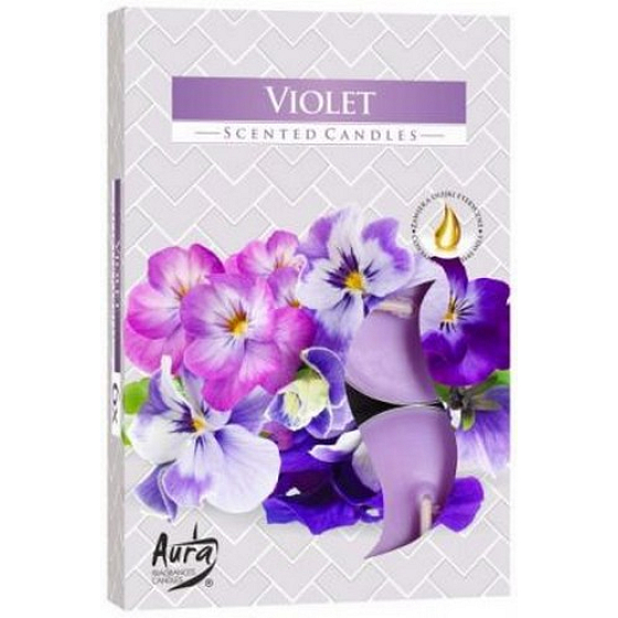 Bispol Aura Violet - Fialka vonné čajové svíčky 6 kusů