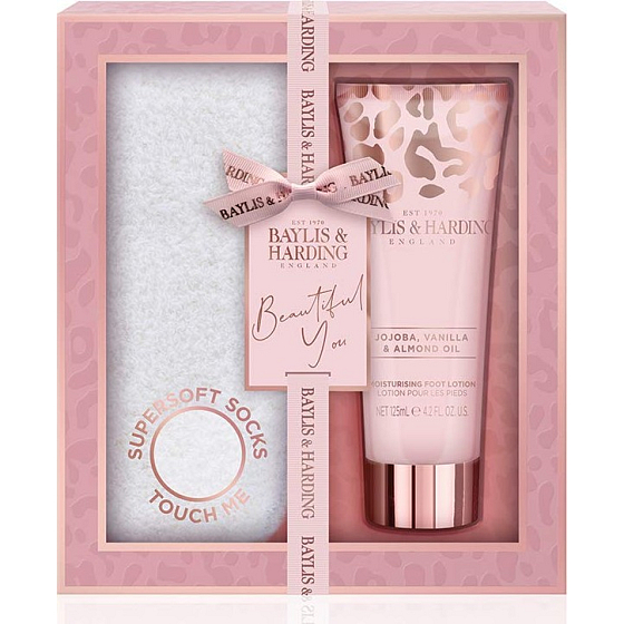 Baylis & Harding Jojoba, Vanilka a Mandlový olej krém na nohy 125 ml + superměkké ponožky 1 pár, kosmetická sada