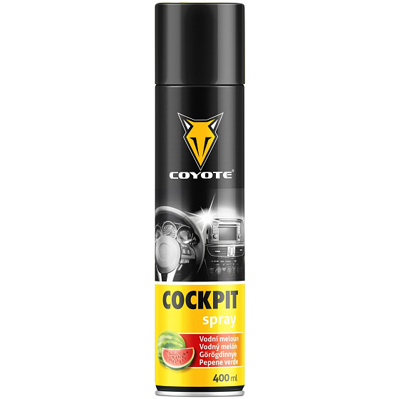 Coyote Cockpit Wodny melon czyszczący, polerujący i pielęgnujący wszystkie części z tworzyw sztucznych, skóry, drewna i skórzanych elementów w wnętrzu pojazdu spray 400 ml