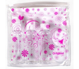 Albi Original Zestaw podróżnych butelek 3 x 80 ml + 2 pojemniki + Różowe kwiaty etui - 15 cm x 15 cm x 4,5 cm