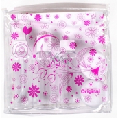 Albi Original Zestaw podróżnych butelek 3 x 80 ml + 2 pojemniki + Różowe kwiaty etui - 15 cm x 15 cm x 4,5 cm