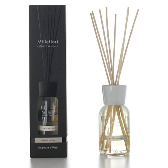 Millefiori Milano Natural White Musk - Bílé pižmo Difuzér 100 ml + 7 stébel v délce 25 cm do menších prostor vydrží 5-6 týdnů